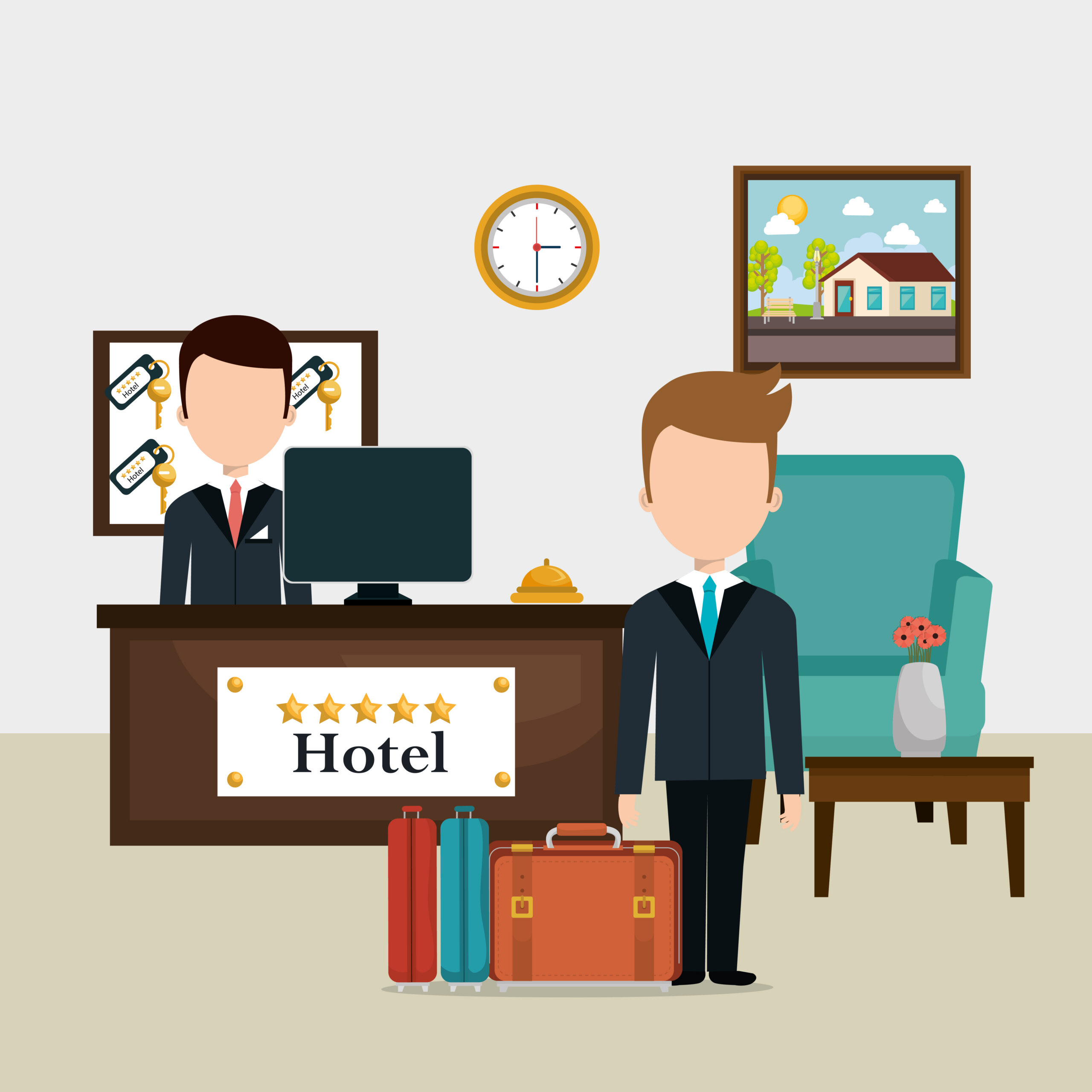 hotel workers avatars characters vector illustration design