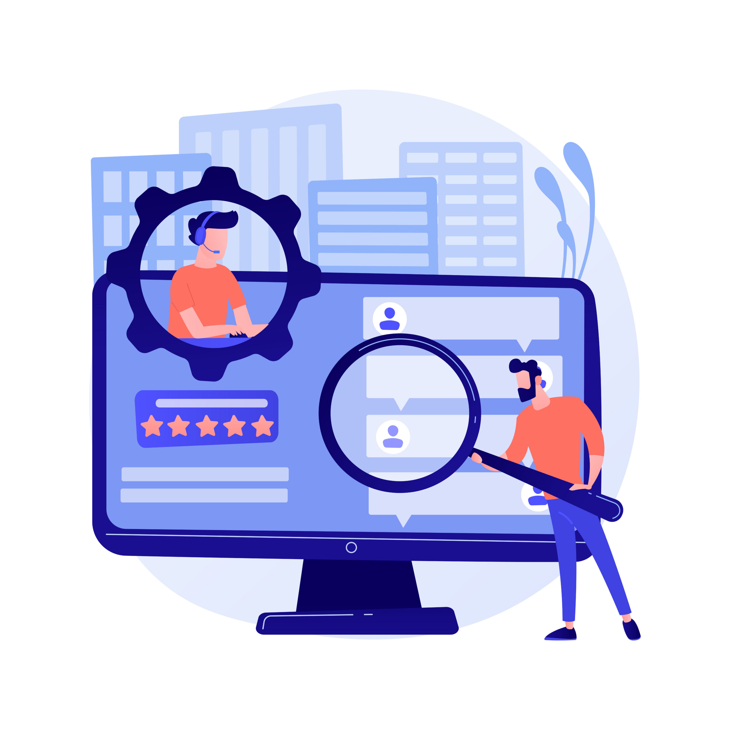 Customer self-service abstract concept vector illustration. E-support system, electronic proactive customer, online assistance, FAQs knowledge base, representative free shop abstract metaphor.